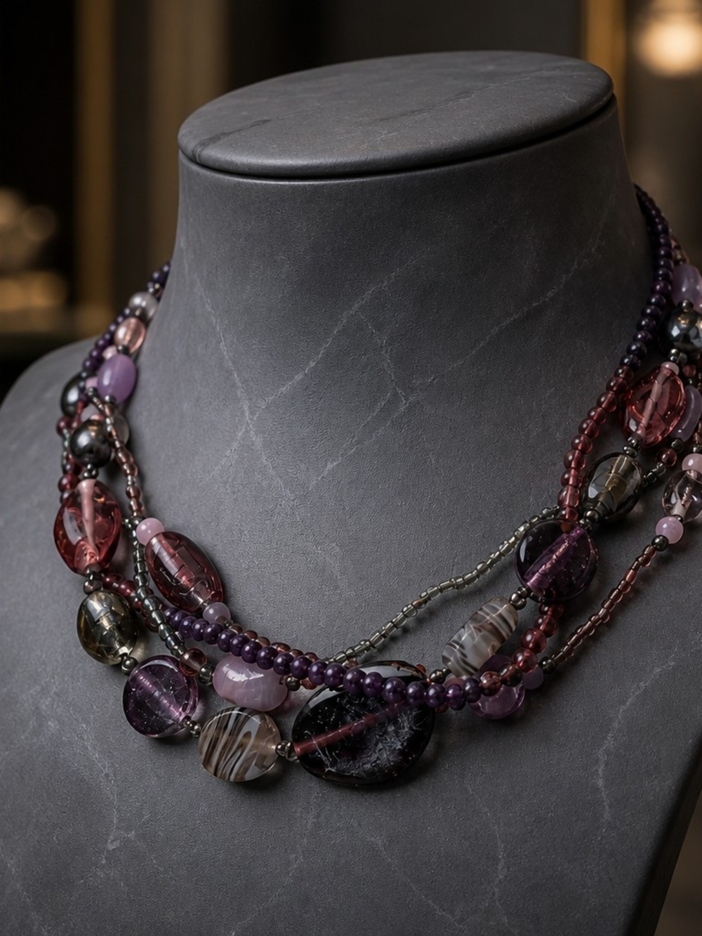 COOKIE LEE BEADED NECKLACE PURPLE BEADS Black - Picture 2 of 3